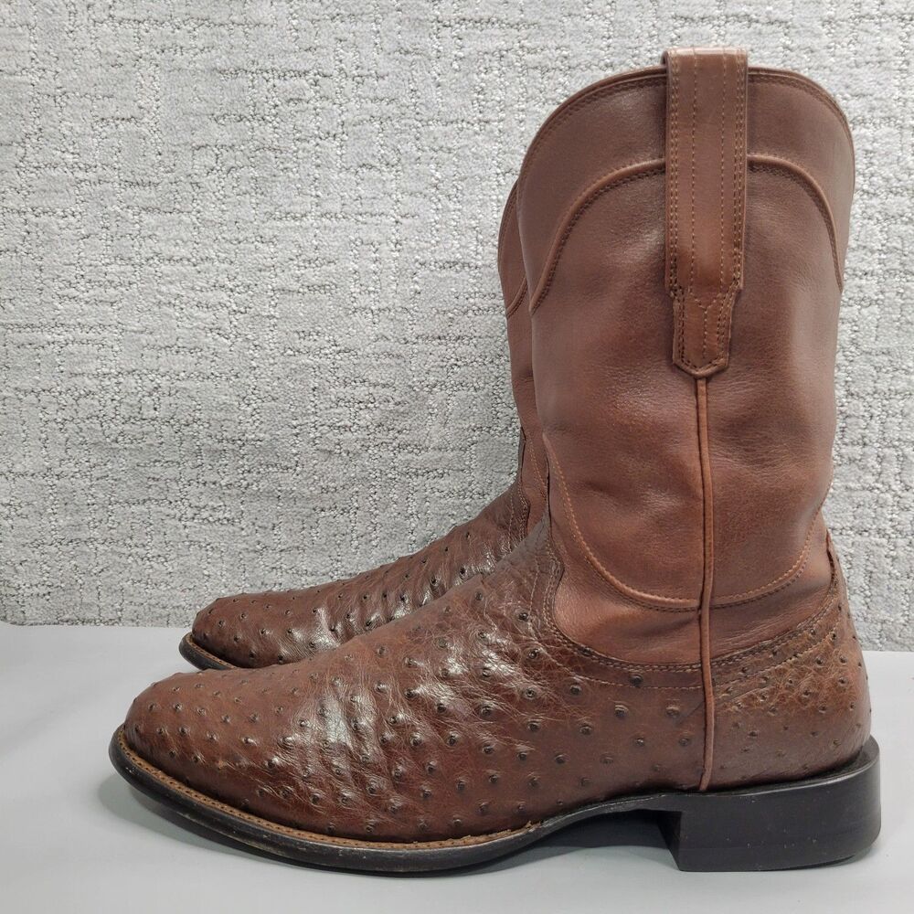 Tecovas The Earl Mens Size US 13D Hazelnut Ostrich Leather Pull-On Roper Boots - Picture 8 of 13